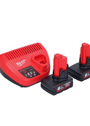 Appareil de nettoyage de tuyaux sur batterie Milwaukee M12 BDC8-602C 12 V + 2x batteries 6,0 Ah + chargeur + spirale + seau