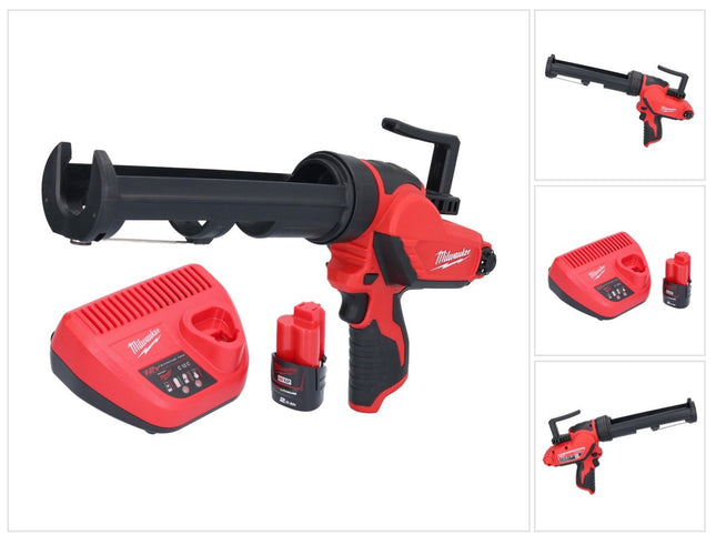 Milwaukee M12 PCG/310-201 Pistola per cartucce a batteria 12 V 310 ml + 1x batteria 2,0 Ah + caricabatteria