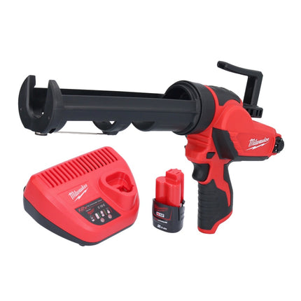 Milwaukee M12 PCG/310-201 Pistola per cartucce a batteria 12 V 310 ml + 1x batteria 2,0 Ah + caricabatteria