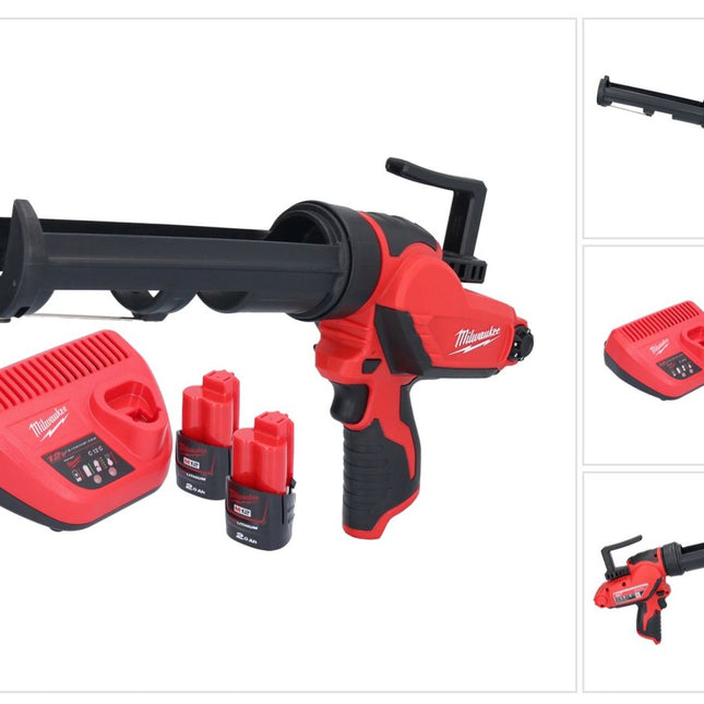 Milwaukee M12 PCG/310-202 Pistola per cartucce a batteria 12 V 310 ml + 2x batteria 2,0 Ah + caricabatteria