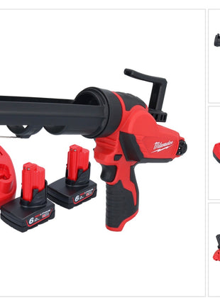 Pistola de cartuchos a batería Milwaukee M12 PCG/310-602 12 V 310 ml + 2x baterías 6,0 Ah + cargador