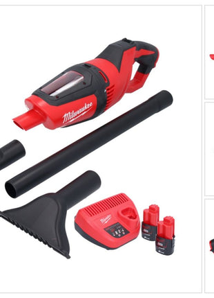 Aspirador a batería Milwaukee M12 HV-202 12 V + 2x baterías 2.0 Ah + cargador