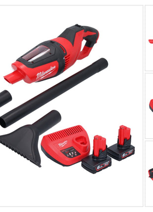 Aspirador a batería Milwaukee M12 HV-602 12 V + 2x baterías 6,0 Ah + cargador