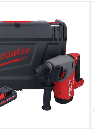 Milwaukee M18 ONEFHX-301X Cordless combi hammer 18 V 2.5 J SDS-Plus Brushless + 1x rechargeable battery 3.0 Ah + HD box - without charger