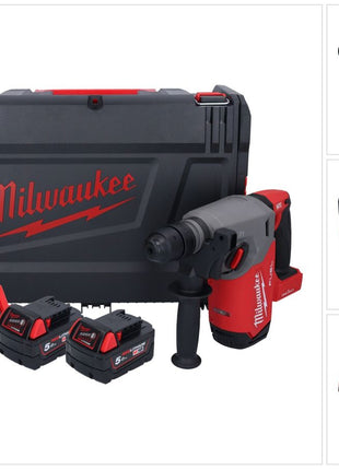 Milwaukee M18 ONEFHX-502X Akumulatorowy młot udarowo-obrotowy 18 V 2,5 J SDS-Plus Brushless + 2x akumulator 5,0 Ah + ładowarka + skrzynka HD