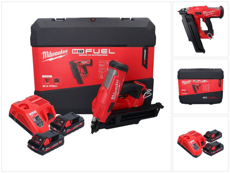 Milwaukee M18 FFN21-302C gwoździarka akumulatorowa 18 V 50 - 90 mm bezszczotkowa + 2x akumulator 3,0 Ah + ładowarka + walizka