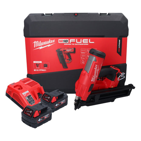 Clavadora a batería Milwaukee M18 FFN21-402C 18 V 50 - 90 mm sin escobillas + 2x baterías 4,0 Ah + cargador + maletín