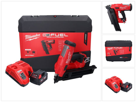 Clavadora a batería Milwaukee M18 FFN21-501C 18 V 50 - 90 mm sin escobillas + 1x batería 5,0 Ah + cargador + estuche