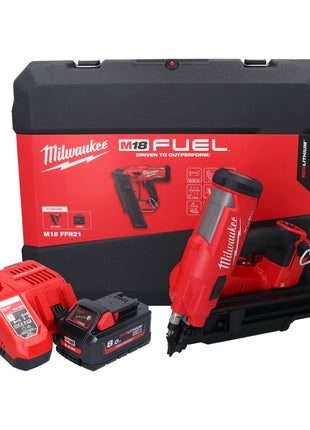 Milwaukee M18 FFN21-801C Gwoździarka akumulatorowa 18 V 50 - 90 mm bezszczotkowa + 1x akumulator 8,0 Ah + ładowarka + walizka