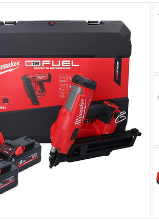 Milwaukee M18 FFN21-802C Akku Nagler 18 V 50 - 90 mm Brushless + 2x Akku 8,0 Ah + Ladegerät + Koffer