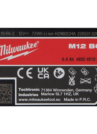 Milwaukee M12 B6 12 V 6,0 Ah / 6000 mAh Li-Ion Einschub Akku ( 4932451395 ) - Toolbrothers