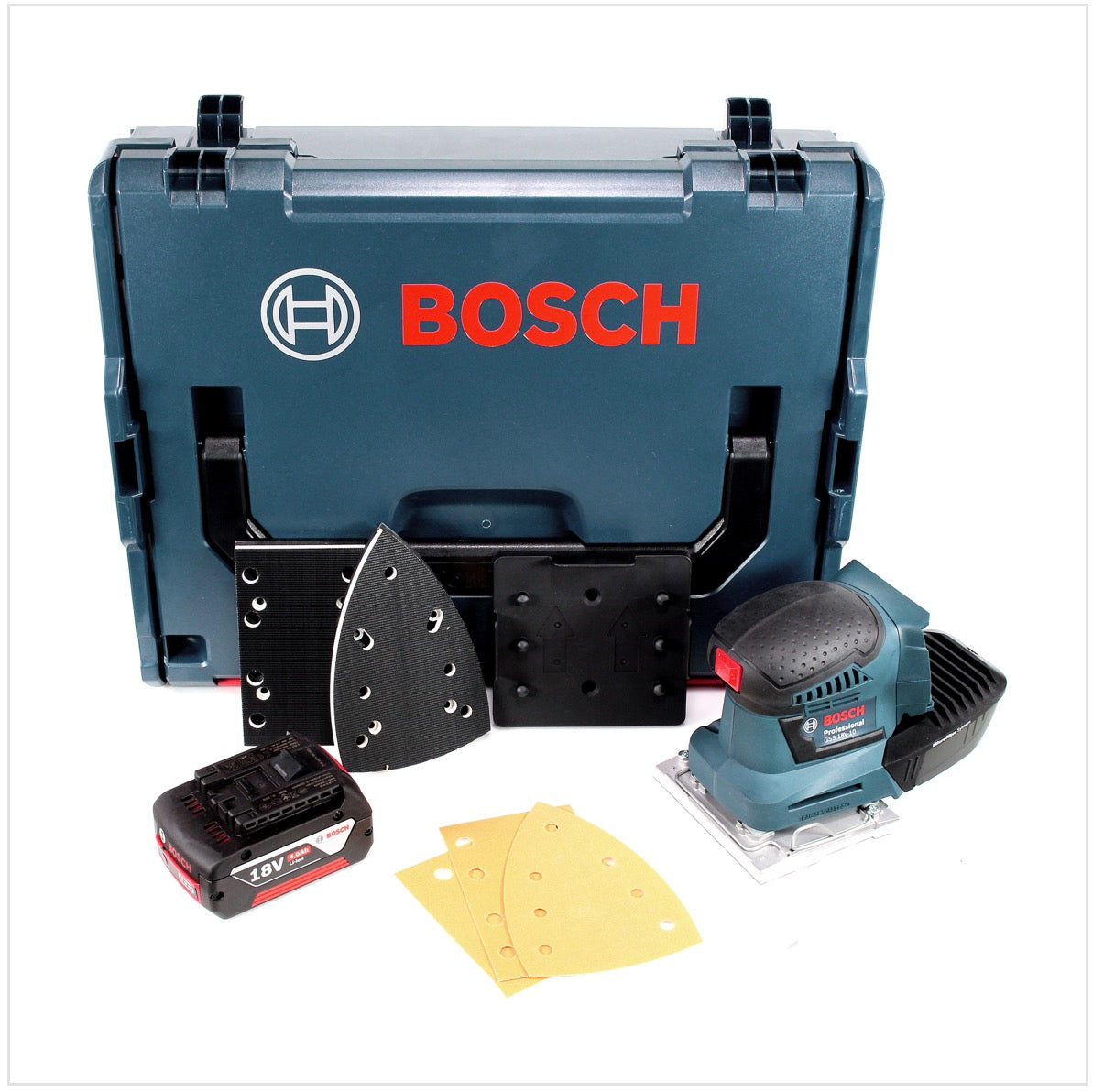 Bosch GSS 18 V-10 Levigatrice orbitale professionale a batteria in valigetta L-Boxx + 1x Batteria GBA 4,0 Ah