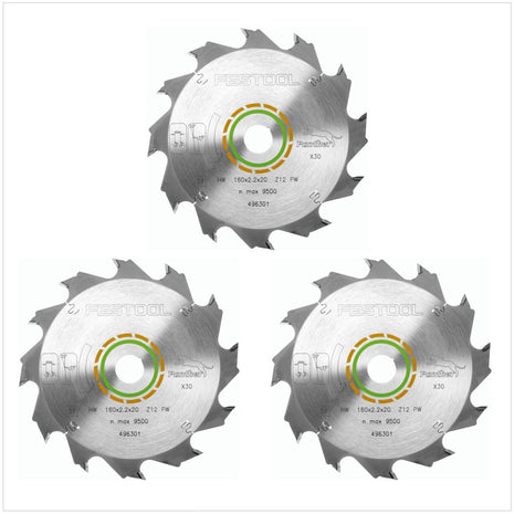 Festool 3x Panther Kreissägeblatt HW 160 x 2,2 x 20 mm PW12 160 mm 12 Zähne ( 3x 496301 ) - Toolbrothers
