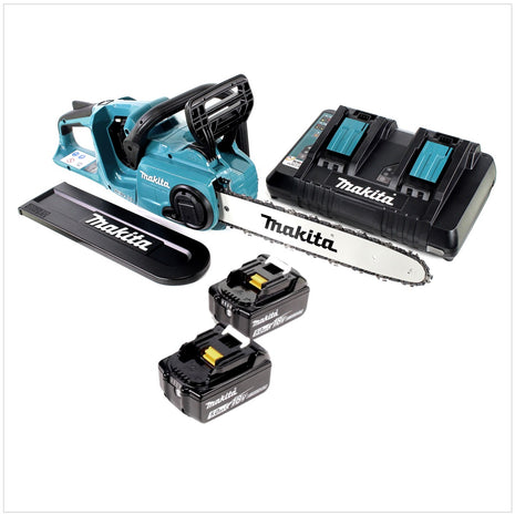 Makita DUC 353 PT2 Akku Kettensäge 36V ( 2x18V ) Brushless 35 cm + 2x 5,0 Ah Akku + Doppelladegerät - Toolbrothers