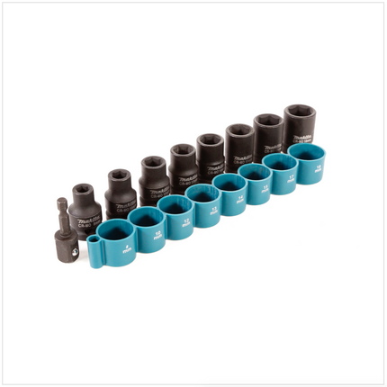 Makita B-54645 1/2" Steckschlüssel Satz 9-tlg. Einsätze 8 - 18 mm Sechskant Nüsse mit Adapter für 1/4" Aufnahme Innensechskant - Toolbrothers