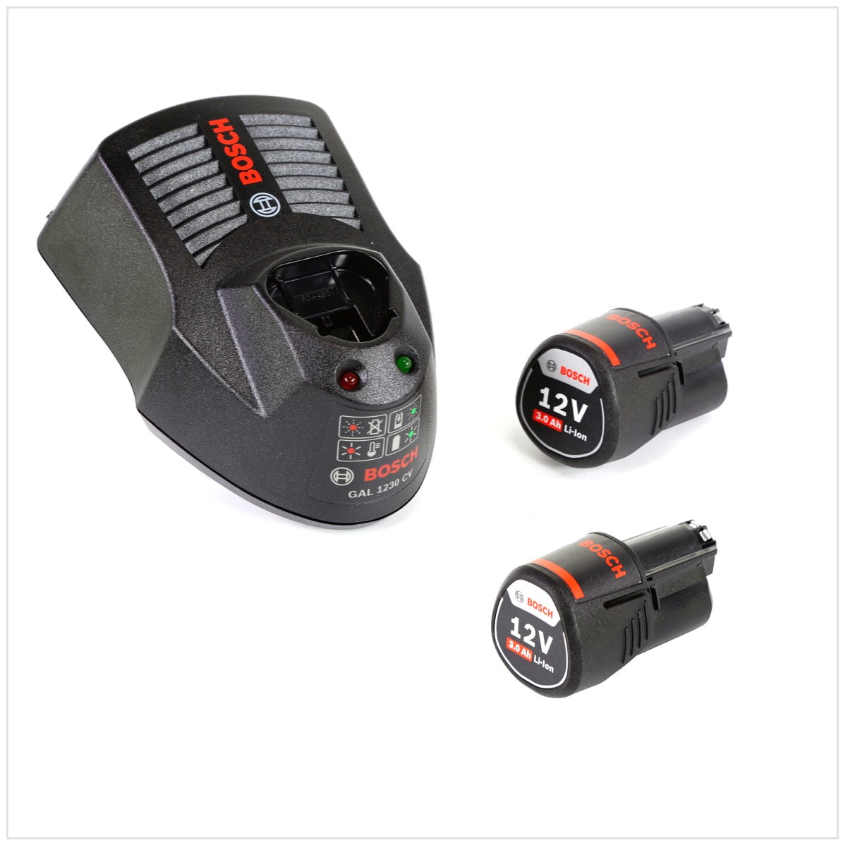 Bosch Basis Set 12 V con 2x Batterie GBA 12 V 3,0 Ah + Caricatore GAL 1230 CV 12 V