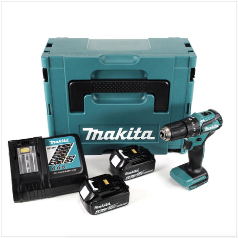 Makita DHP 483 RMJ Trapano avvitatore a percussione brushless a batteria 18 V in valigetta MAKPAC + 2x Batterie 4,0 Ah + Caricatore rapido