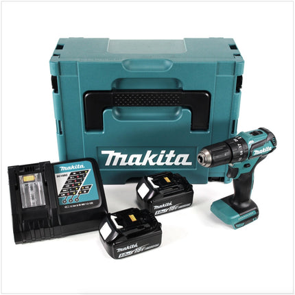 Makita DHP 483 RTJ Trapano avvitatore a percussione brushless a batteria 18 V in valigetta MAKPAC + 2x Batterie 5,0 Ah + Caricatore rapido