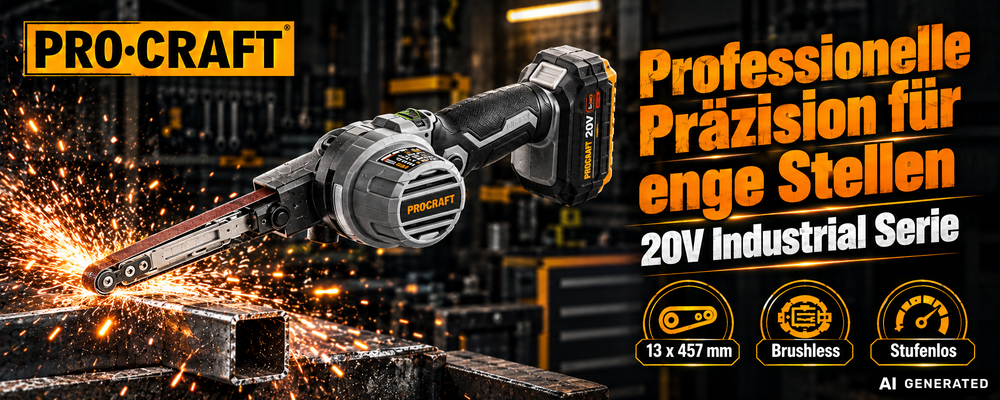 ProCraft Industrial PFA20A-BB Lima a nastro a batteria 20 V 13 x 457 mm Brushless Solo - senza batteria, senza caricabatterie