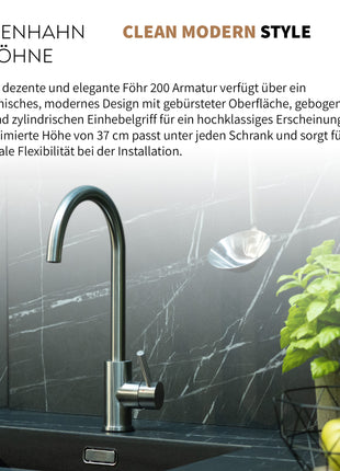 Rosenhahn & Söhne Föhr 200 Küchenarmatur 360° drehbarer Wasserhahn Küche - Armatur Küche [gebürsteter Edelstahl] - 2-fach verstellbare Spültischarmatur + Anschlussschläuche - Toolbrothers