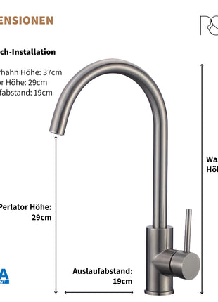 Rosenhahn & Söhne Föhr 200 Küchenarmatur 360° drehbarer Wasserhahn Küche - Armatur Küche [gebürsteter Edelstahl] - 2-fach verstellbare Spültischarmatur + Anschlussschläuche - Toolbrothers