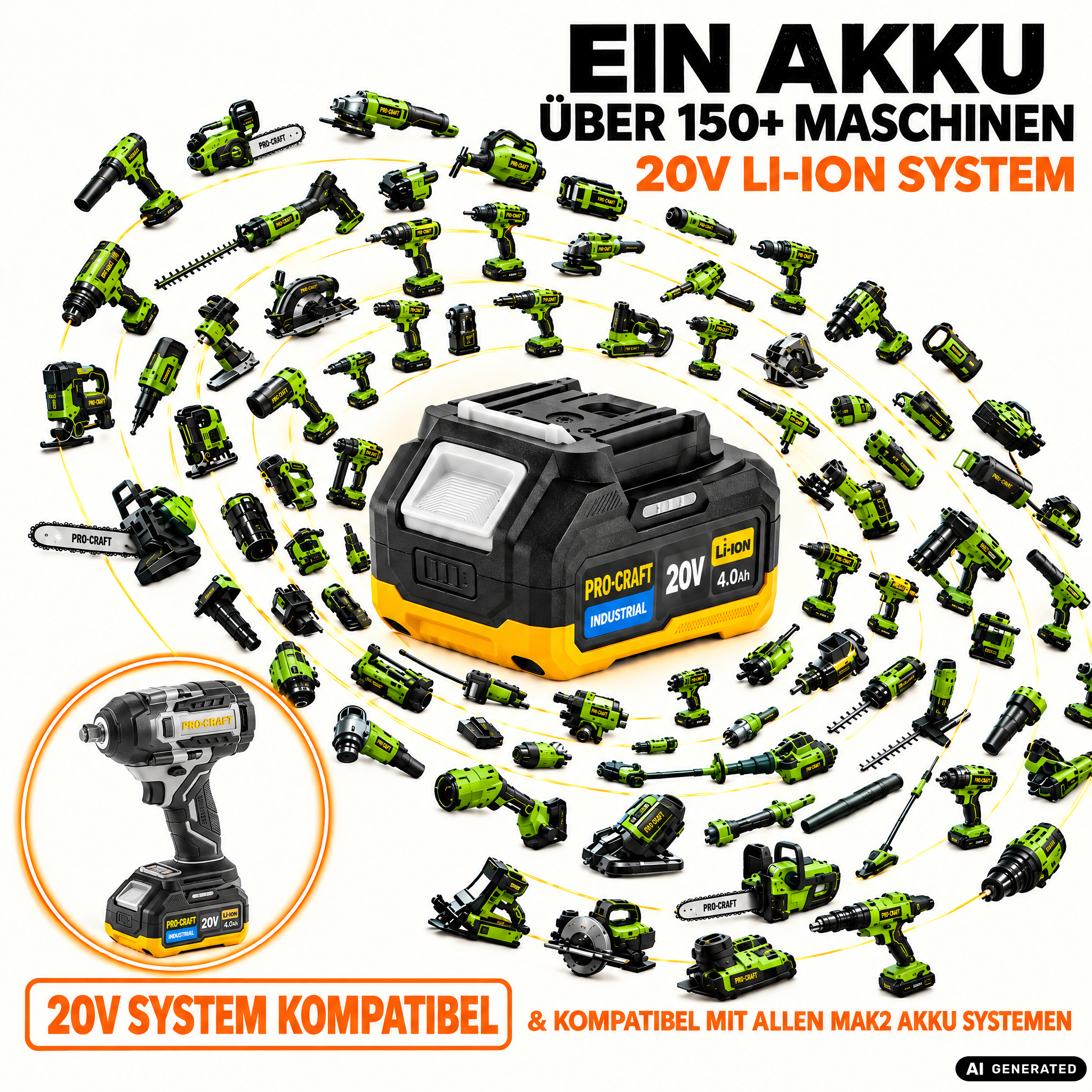 Avvitatore a impatto a batteria ProCraft Industrial IW850A-BB 20 V 850 Nm 1/2" brushless + 1 batteria da 4,0 Ah + caricabatterie