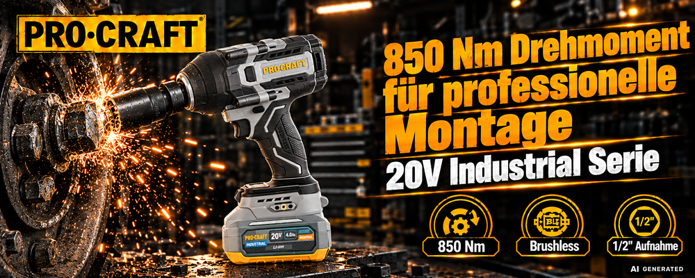 Avvitatore a impatto a batteria ProCraft Industrial IW850A-BB 20 V 850 Nm 1/2" brushless + 1 batteria da 4,0 Ah + caricabatterie