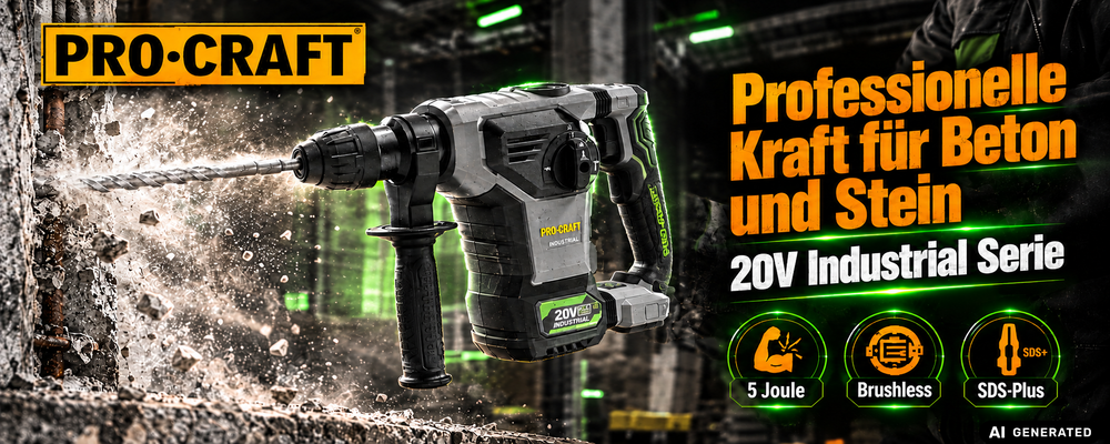 Martello combinato a batteria Procraft Industrial HD20B-BB-C 20 V 5 J SDS plus Brushless + 2 batterie da 8,0 Ah + caricabatterie + valigetta