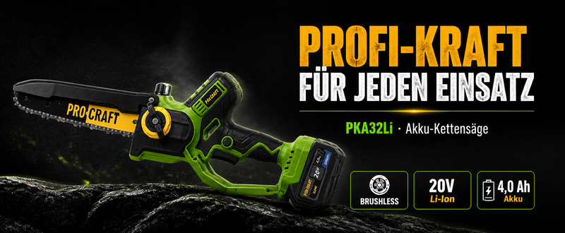 Motosega a batteria Procraft PKA32Li 20 V 203 mm Brushless + 1x batteria 4,0 Ah + caricabatteria + valigetta