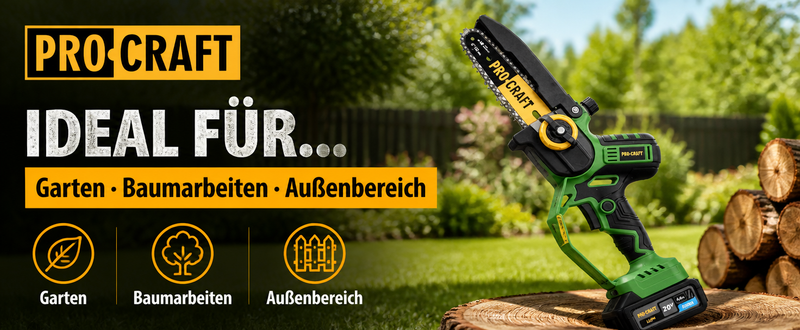 Motosega a batteria Procraft PKA32Li 20 V 203 mm Brushless + 1x batteria 4,0 Ah + caricabatteria + valigetta