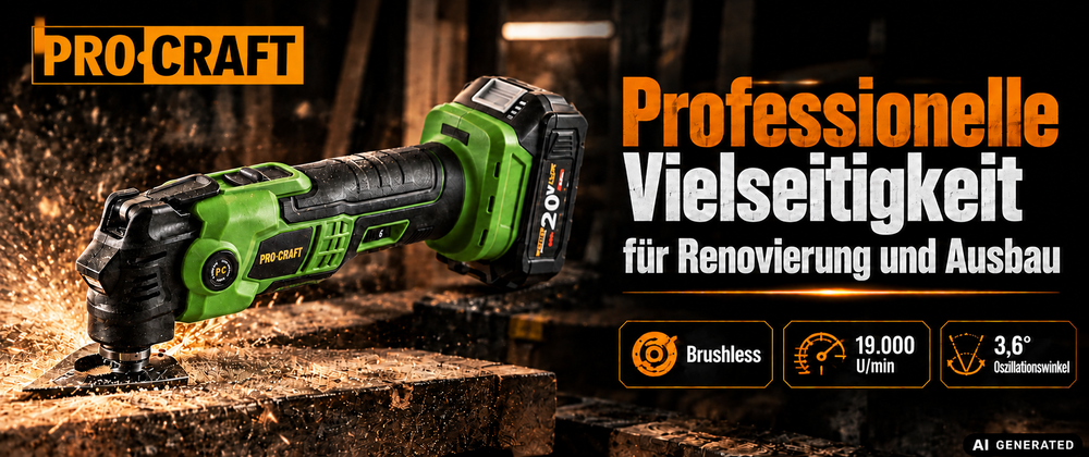 Utensile multifunzione a batteria Procraft PMT22bb 20 V Brushless + 1x batteria 2,0 Ah + caricabatteria + valigetta porta utensili RHINO