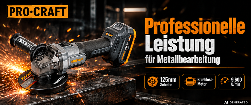 Procraft Industrial AG125Abb Smerigliatrice angolare a batteria 20 V 125 mm Brushless Solo - senza batteria, senza caricabatteria
