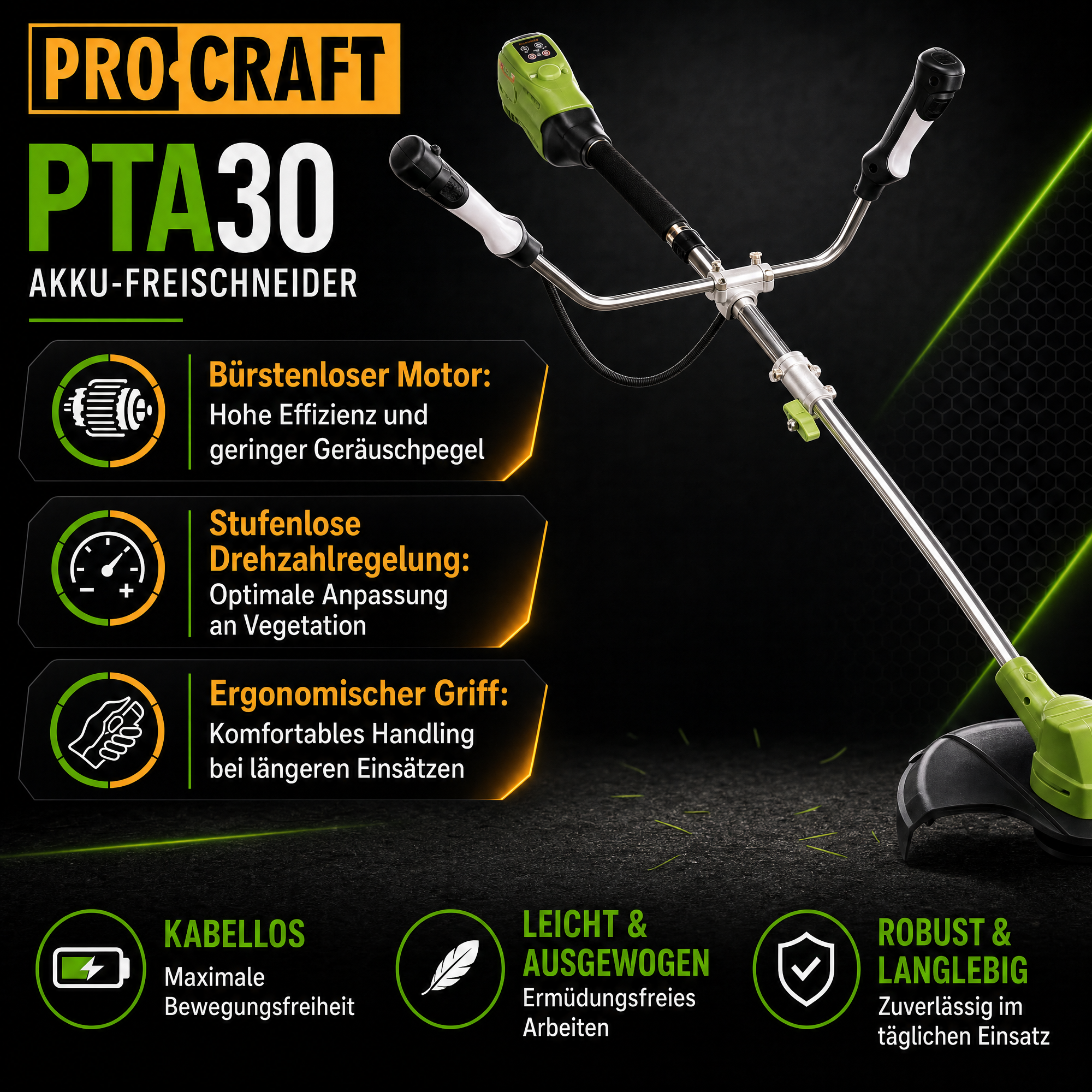 Decespugliatore a batteria Procraft PTA30 20 V 300 mm Brushless Solo - senza batteria, senza caricabatteria