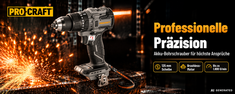 Trapano avvitatore a batteria Procraft Industrial CD20B-BB 20 V 150 Nm Brushless + 1 batteria da 2,0 Ah + valigetta RHINO - senza caricabatterie