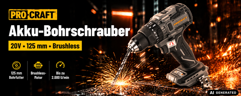 Trapano avvitatore a batteria Procraft Industrial CD20B-BB 20 V 150 Nm Brushless + 1 batteria da 2,0 Ah + valigetta RHINO - senza caricabatterie