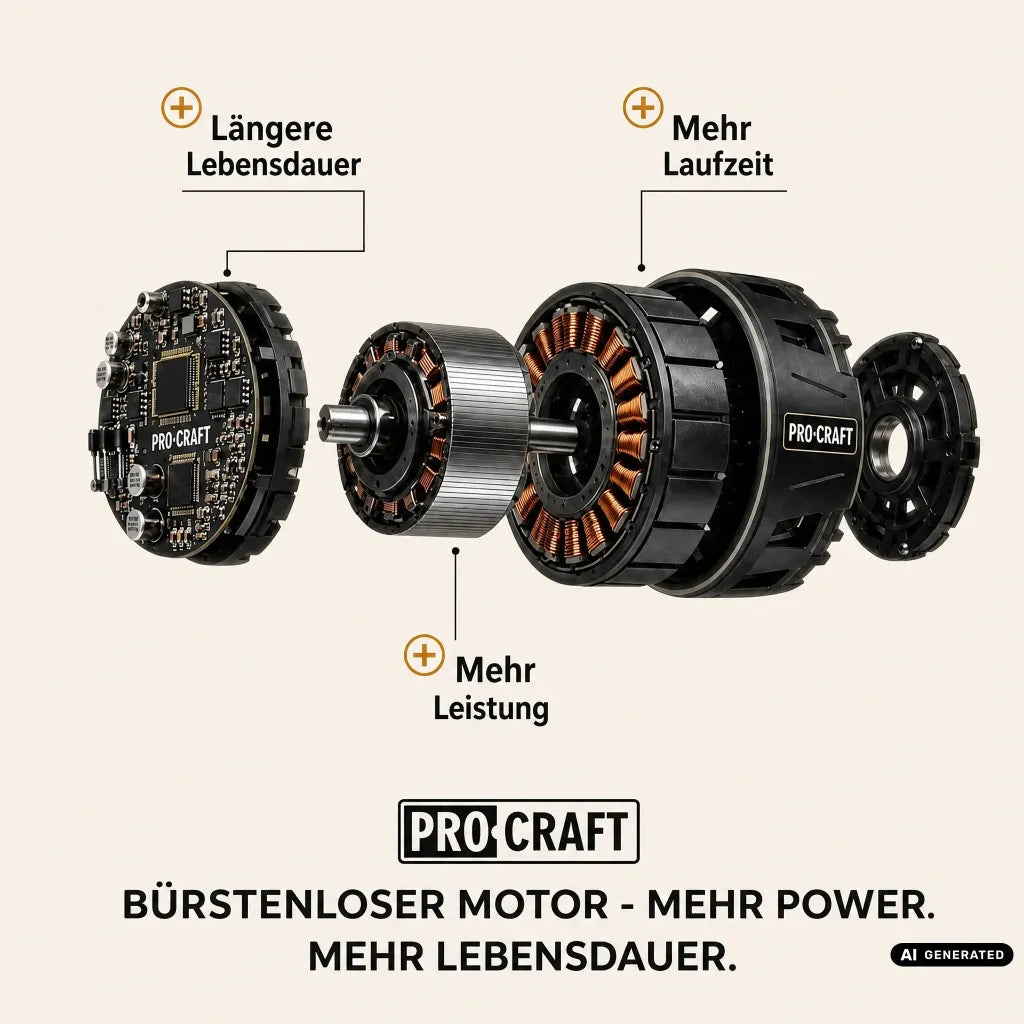 Procraft Industrial AG125Abb Smerigliatrice angolare a batteria 20 V 125 mm Brushless + 2x batteria 4,0 Ah + caricabatteria + valigetta portautensili RHINO