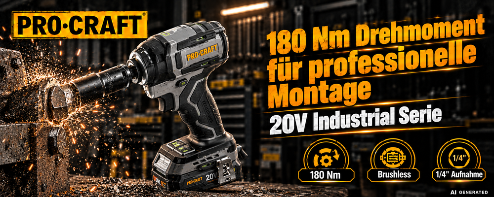 Avvitatore a impatto a batteria Procraft ID20Abb 20 V 180 Nm 1/4" + 1x batteria 4,0 Ah + caricabatteria + valigetta RHINO