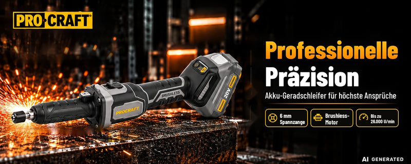 Smerigliatrice diritta a batteria Procraft Industrial DG20A-BB 20 V 6 mm Brushless + 1x batteria 4,0 Ah - senza caricabatterie