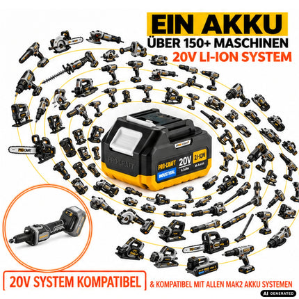 Smerigliatrice diritta a batteria Procraft Industrial DG20A-BB 20 V 6 mm Brushless + 1x batteria 4,0 Ah - senza caricabatterie