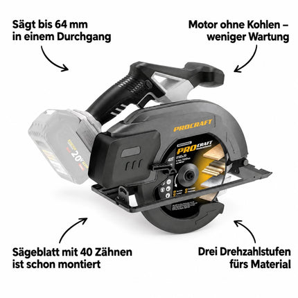 Sega circolare portatile a batteria Procraft Industrial CS185A-BB 20 V 185 mm Brushless Solo - senza batteria, senza caricabatterie