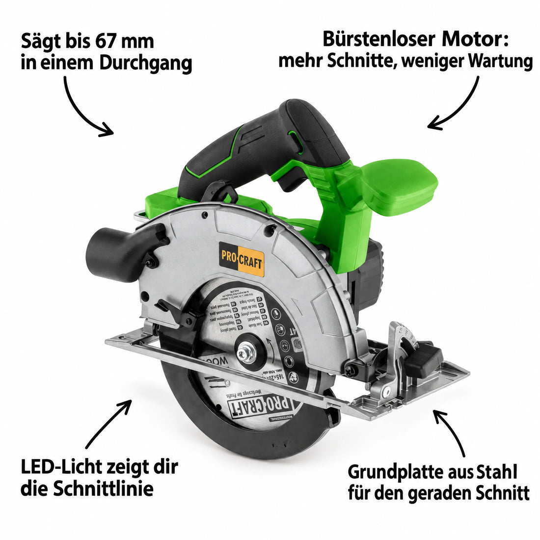 Sega circolare a batteria Procraft PCA24bb 20 V 165 mm Brushless Solo - senza batteria, senza caricabatterie