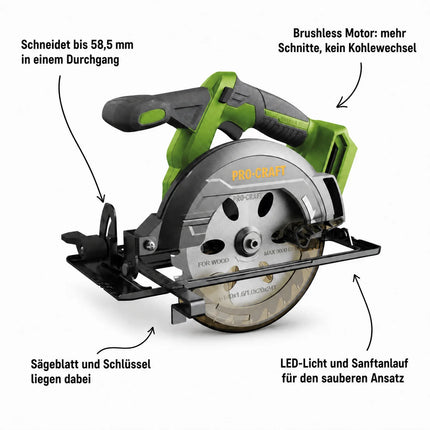 Procraft PCA32-BB Sega circolare a batteria 20 V 165 mm Brushless Solo - senza batteria, senza caricabatteria