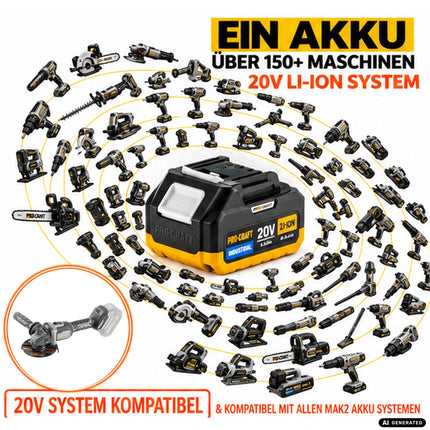 Smerigliatrice angolare a batteria Procraft Industrial AG125Bbb 20 V 125 mm Brushless + 1x batteria 2,0 Ah + caricabatteria + valigetta porta attrezzi RHINO